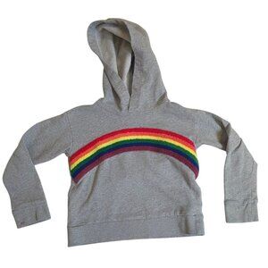 Crewcuts Kids Hoodie Grey Rainbow Stripe Size 6 100% Cotton Long Sleeves Sporty